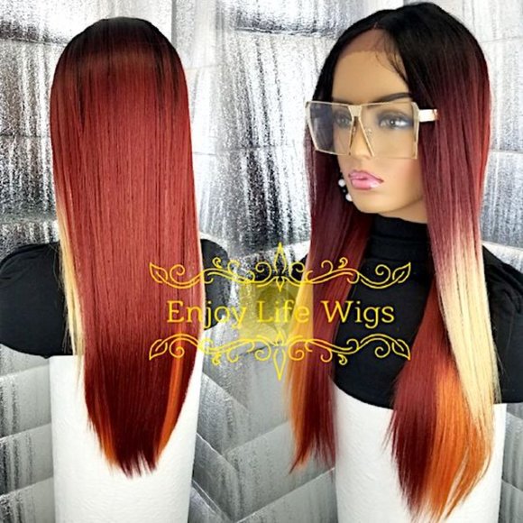 Fire starter Celebrity orange burgundy black wig main image 4